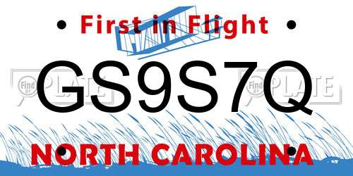 GS9S7Q North Carolina License Plate