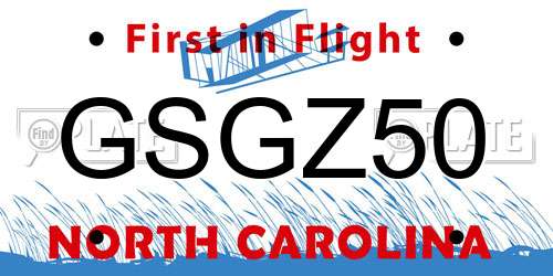 GSGZ50 North Carolina License Plate