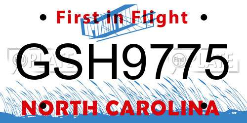 GSH9775 North Carolina License Plate