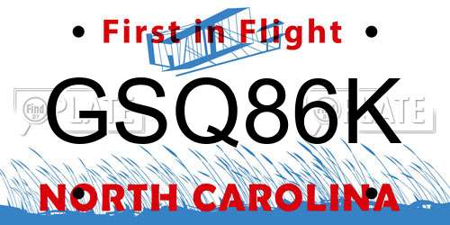 GSQ86K North Carolina License Plate