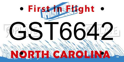 GST6642 North Carolina License Plate