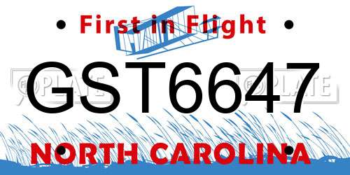 GST6647 North Carolina License Plate