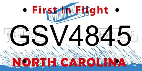 GSV4845 North Carolina License Plate