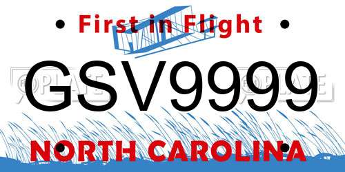 GSV9999 North Carolina License Plate