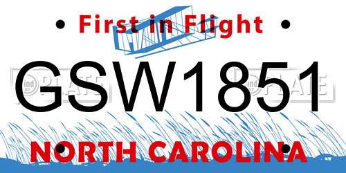 GSW1851 North Carolina License Plate