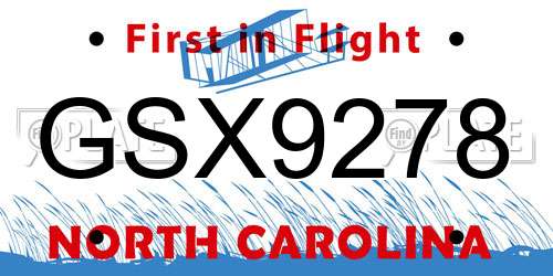 GSX9278 North Carolina License Plate