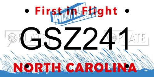 GSZ241 North Carolina License Plate