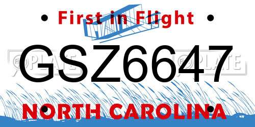 GSZ6647 North Carolina License Plate