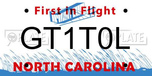 GT1T0L North Carolina License Plate