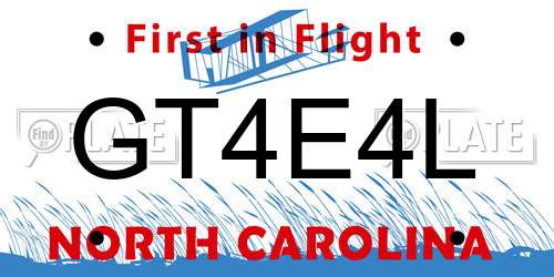 GT4E4L North Carolina License Plate