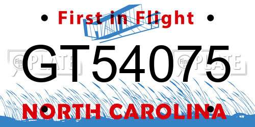 GT54075 North Carolina License Plate