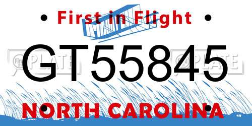 GT55845 North Carolina License Plate