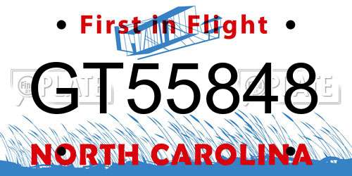 GT55848 North Carolina License Plate