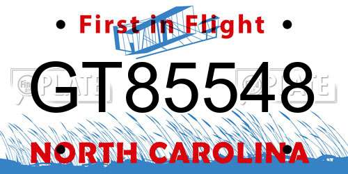 GT85548 North Carolina License Plate