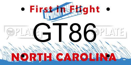 GT86 North Carolina License Plate