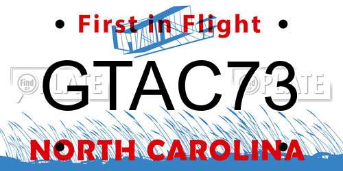 GTAC73 North Carolina License Plate