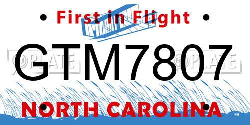 GTM7807 North Carolina License Plate
