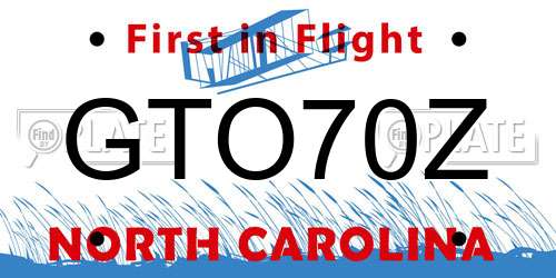 GTO70Z North Carolina License Plate