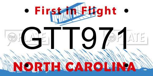 GTT971 North Carolina License Plate