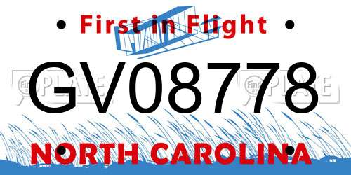 GV08778 North Carolina License Plate