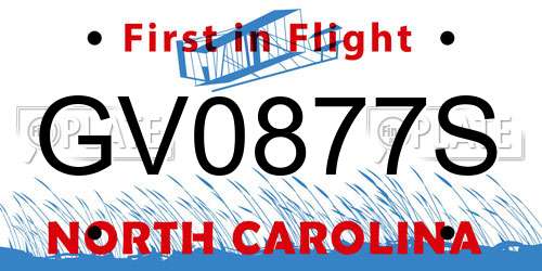 GV0877S North Carolina License Plate