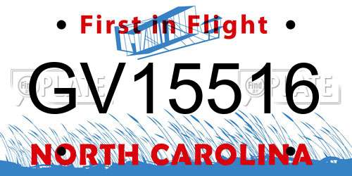 GV15516 North Carolina License Plate