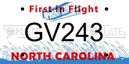 GV243 North Carolina License Plate