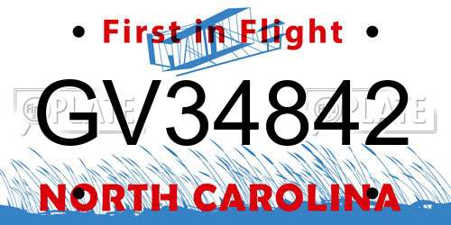 GV34842 North Carolina License Plate