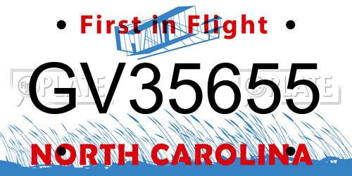 GV35655 North Carolina License Plate