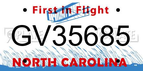 GV35685 North Carolina License Plate