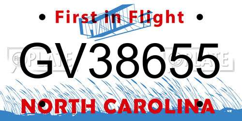 GV38655 North Carolina License Plate