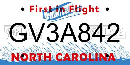 GV3A842 North Carolina License Plate