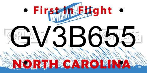 GV3B655 North Carolina License Plate