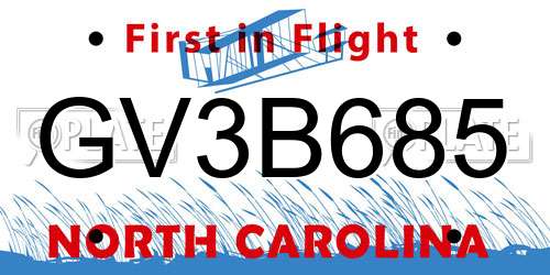 GV3B685 North Carolina License Plate