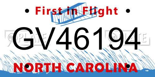 GV46194 North Carolina License Plate