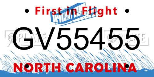 GV55455 North Carolina License Plate
