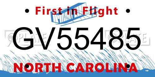 GV55485 North Carolina License Plate