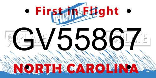 GV55867 North Carolina License Plate