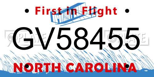 GV58455 North Carolina License Plate