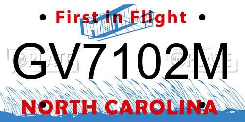 GV7102M North Carolina License Plate