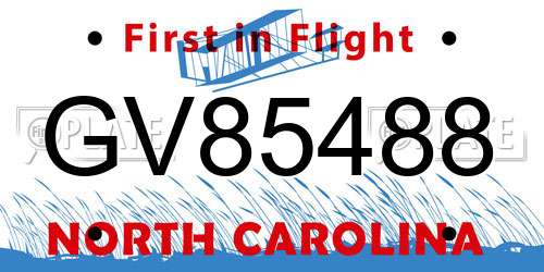 GV85488 North Carolina License Plate