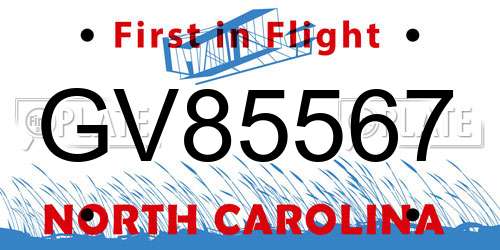 GV85567 North Carolina License Plate