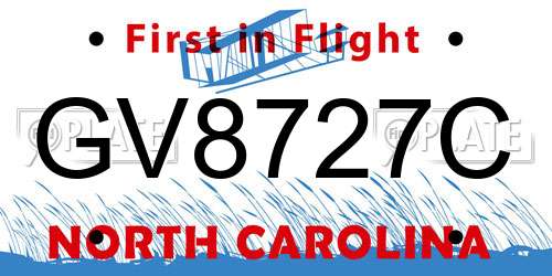 GV8727C North Carolina License Plate