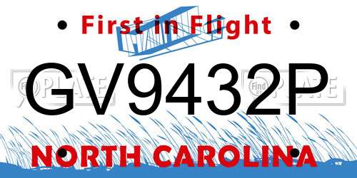 GV9432P North Carolina License Plate