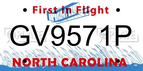 GV9571P North Carolina License Plate