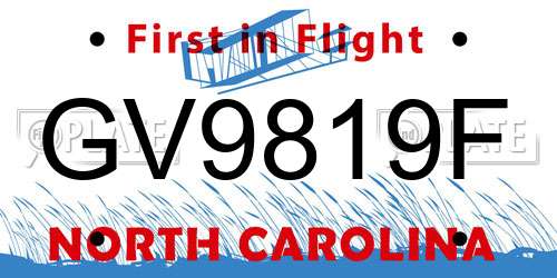 GV9819F North Carolina License Plate