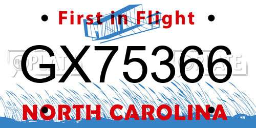 GX75366 North Carolina License Plate