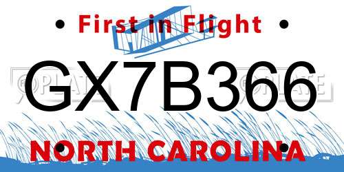 GX7B366 North Carolina License Plate