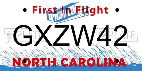 GXZW42 North Carolina License Plate