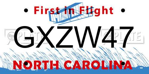GXZW47 North Carolina License Plate